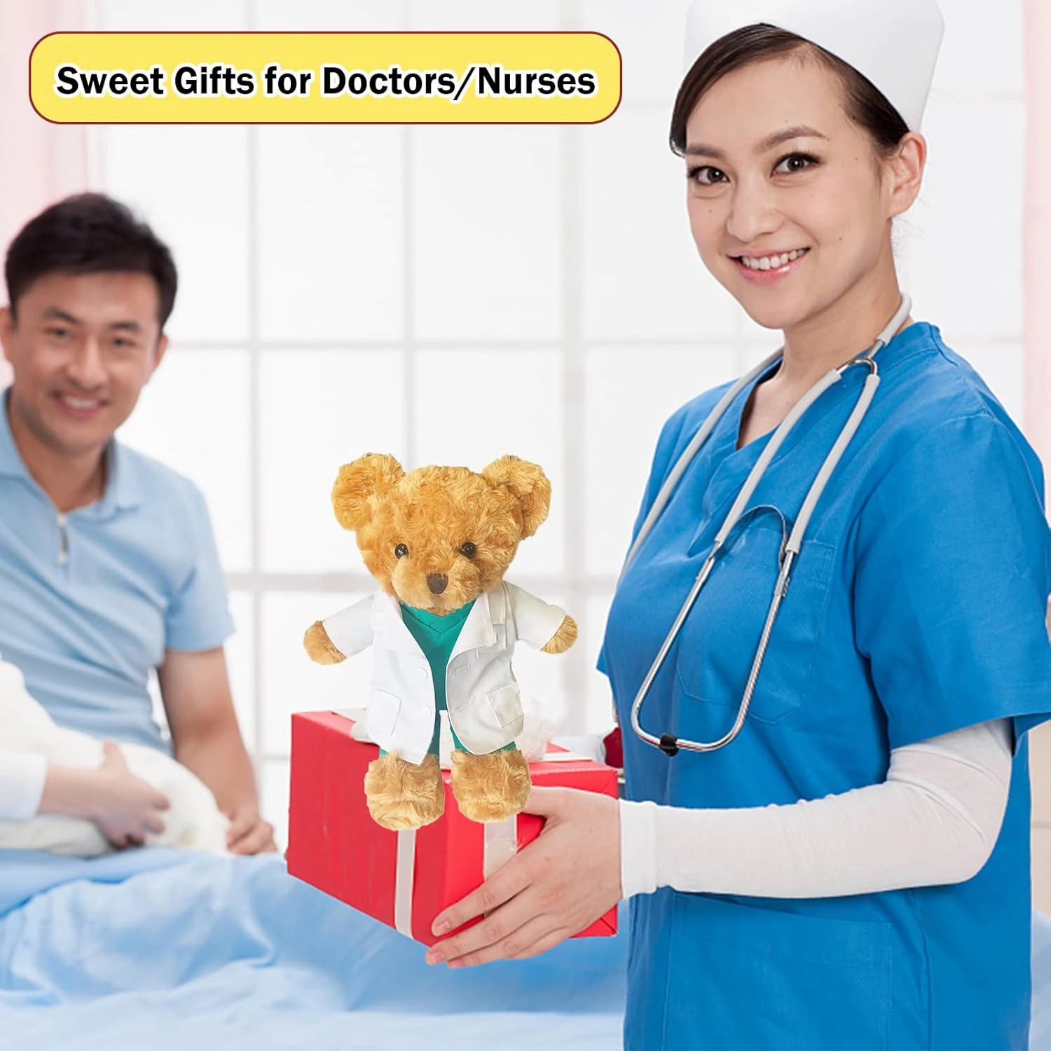 Personalized Doctor Nurse Teddy Bear Stuffed Animal Plush with Customized Text or Blessing, Personalized Gifts for Birthday or Graduation Gifts for College University Graduation (11 inch)