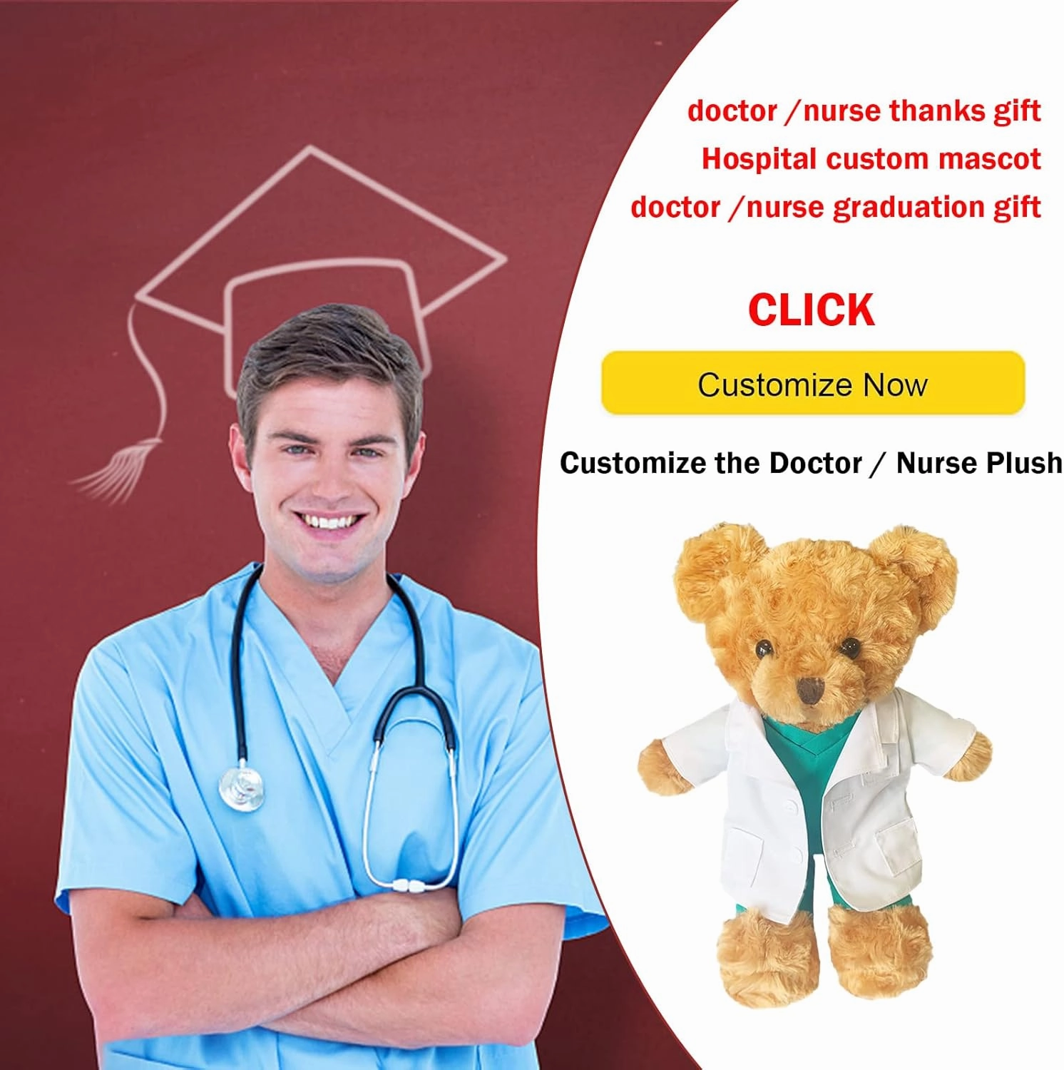 Personalized Doctor Nurse Teddy Bear Stuffed Animal Plush with Customized Text or Blessing, Personalized Gifts for Birthday or Graduation Gifts for College University Graduation (11 inch)
