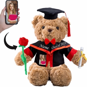 Personalized Gifts Teddy Bear with Photo  Text, Graduation Bear with Rose  Bow as Personalized Bear for Graduation Day 2024 Kindergarten Graduation Gift for Her 2024 High School (13 in-Text Photo)