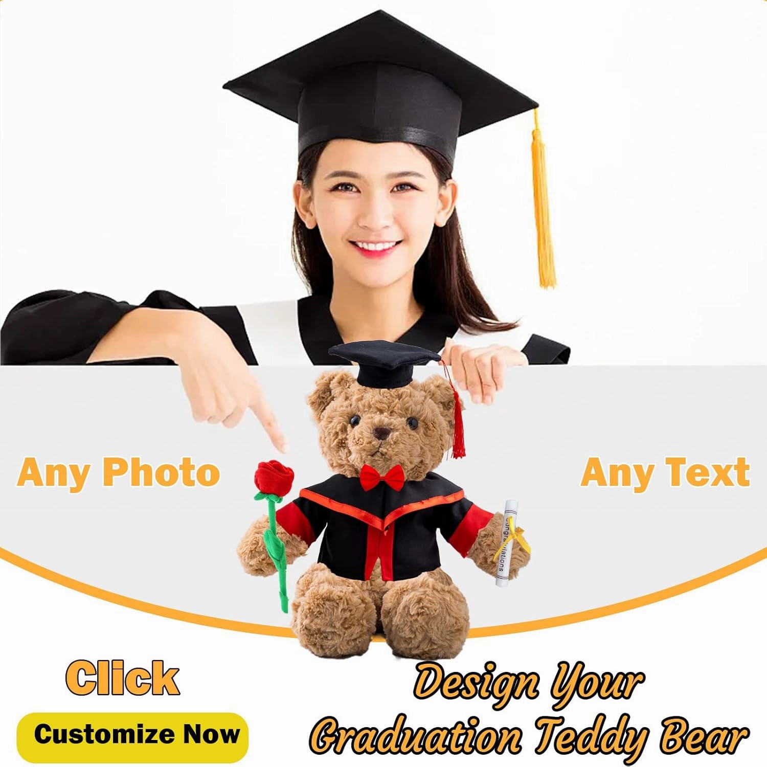 Personalized Gifts Teddy Bear with Photo  Text, Graduation Bear with Rose  Bow as Personalized Bear for Graduation Day 2024 Kindergarten Graduation Gift for Her 2024 High School (13 in-Text Photo)