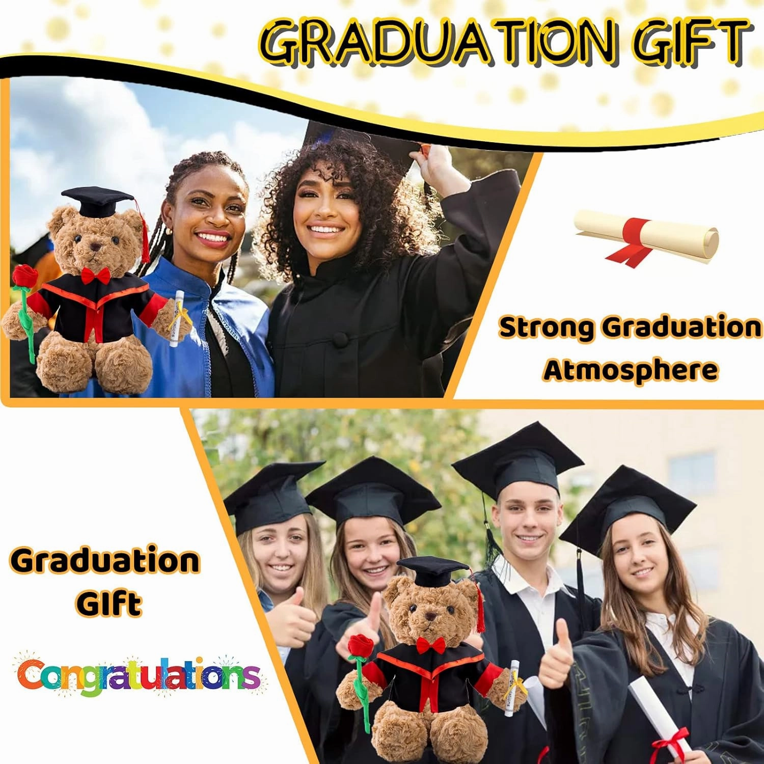 Personalized Gifts Teddy Bear with Photo  Text, Graduation Bear with Rose  Bow as Personalized Bear for Graduation Day 2024 Kindergarten Graduation Gift for Her 2024 High School (13 in-Text Photo)