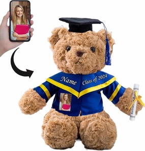 Personalized Gifts Teddy Bear with Picture  Text, Graduation Bear Class of 2024 Personalized Teddy Bear for Graduation Day 2024 Kindergarten Graduation Gift for Her 2024 High School (11 IN-Text Photo)