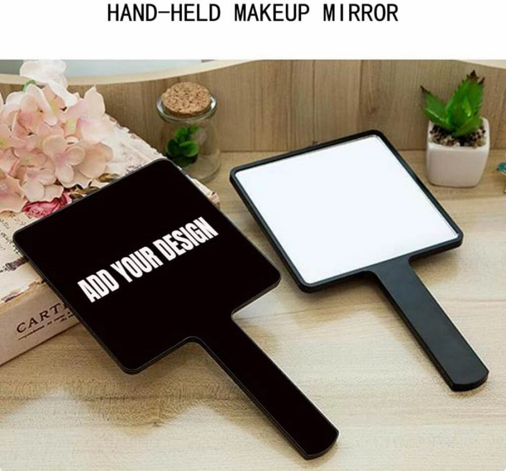 Personalized Handheld Makeup Mirrors, Custom Your Image/Text Large Hand Mirrors, Handheld Mirror with Handle, Salon Mirror for Travel Makeup Handheld Compact Mirror,Custom Design,22 * 12cm