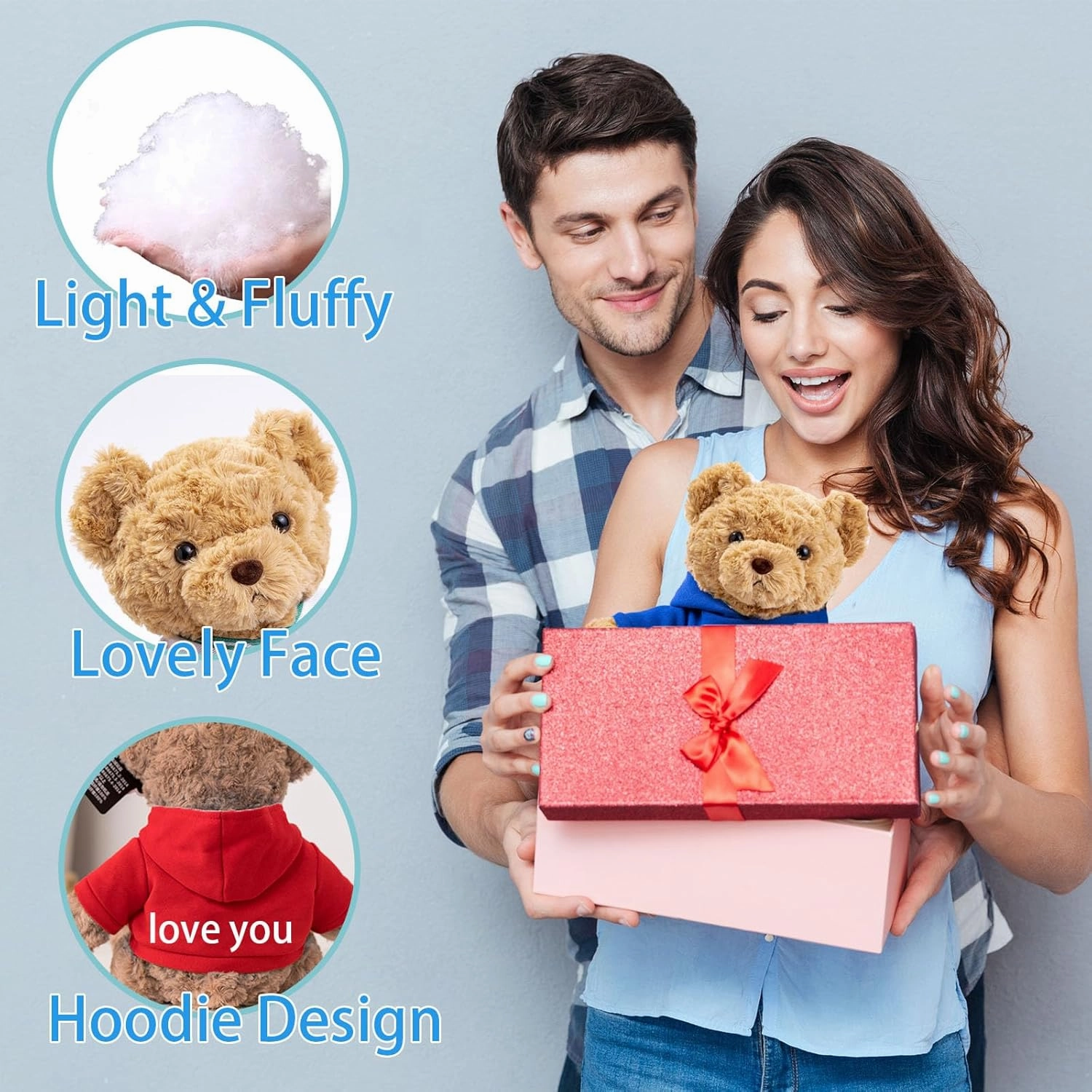 Personalized Teddy Bear for Her Him Bear Plush with Custom Text Photo, Personalized Gifts Teddy Bear Stuffed as for Valentines Day Christmas Day Birthday (13-in-Text Photo)