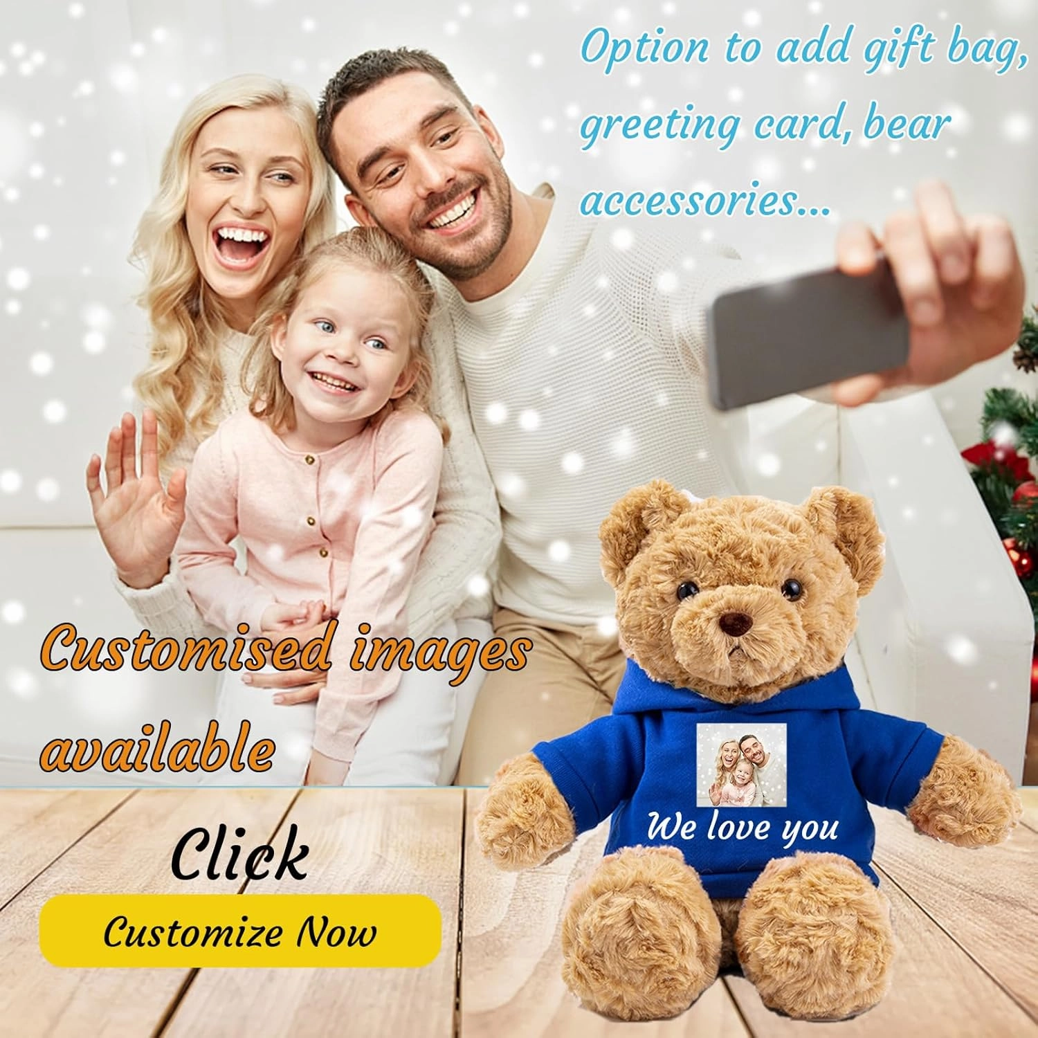 Personalized Teddy Bear for Her Him Bear Plush with Custom Text Photo, Personalized Gifts Teddy Bear Stuffed as for Valentines Day Christmas Day Birthday (13-in-Text Photo)