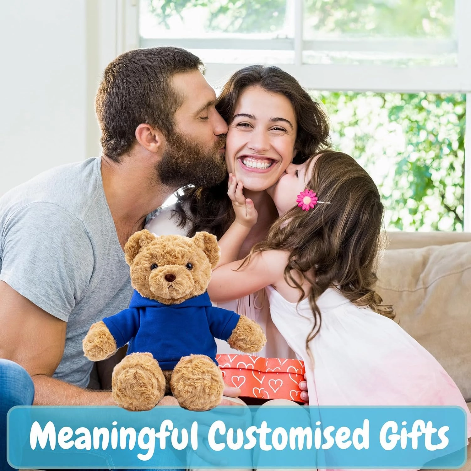 Personalized Teddy Bear for Her Him Bear Plush with Custom Text Photo, Personalized Gifts Teddy Bear Stuffed as for Valentines Day Christmas Day Birthday (13-in-Text Photo)