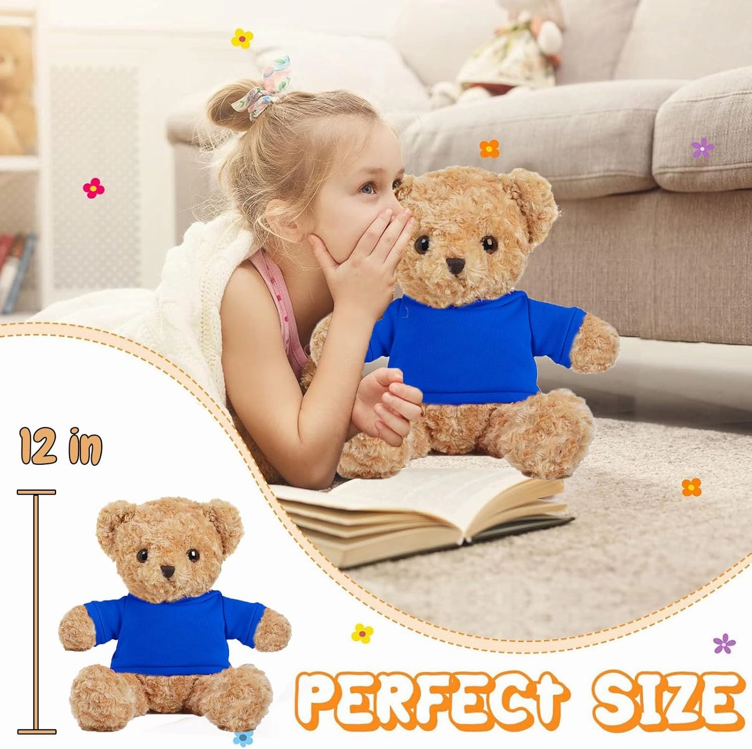 Personalized Teddy Bear for Her Him, Brown Bear Stuffed Plush Toys with Text Photo, Personalized Gifts for Birthday 12 inch