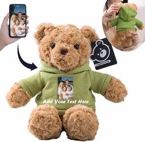 Personalized Teddy Bear Stuffed Animal, Stuffed Bear Plush Toys with Customized Text Image as Personalized Gifts for Girlfriend/Boyfriend on Valentines Day/Birthday/Christmas Day (11 in-Green)