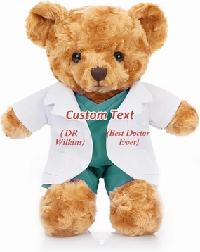 Personalized Teddy Bear with Custom Text/Blessing, Bear Stuffed Animal Plush Nurse/Doctor Gift, Medical Student Graduation (8IN-Doctor 2)