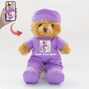 Personalized Teddy Bear with Photo & Custom Text/Blessing, Bear Stuffed Animal as Nurse Gift/Doctor Gift for Women/Men, Personalized Gift for Doctor/Medical Student Graduation (8-in-Doctor 7)