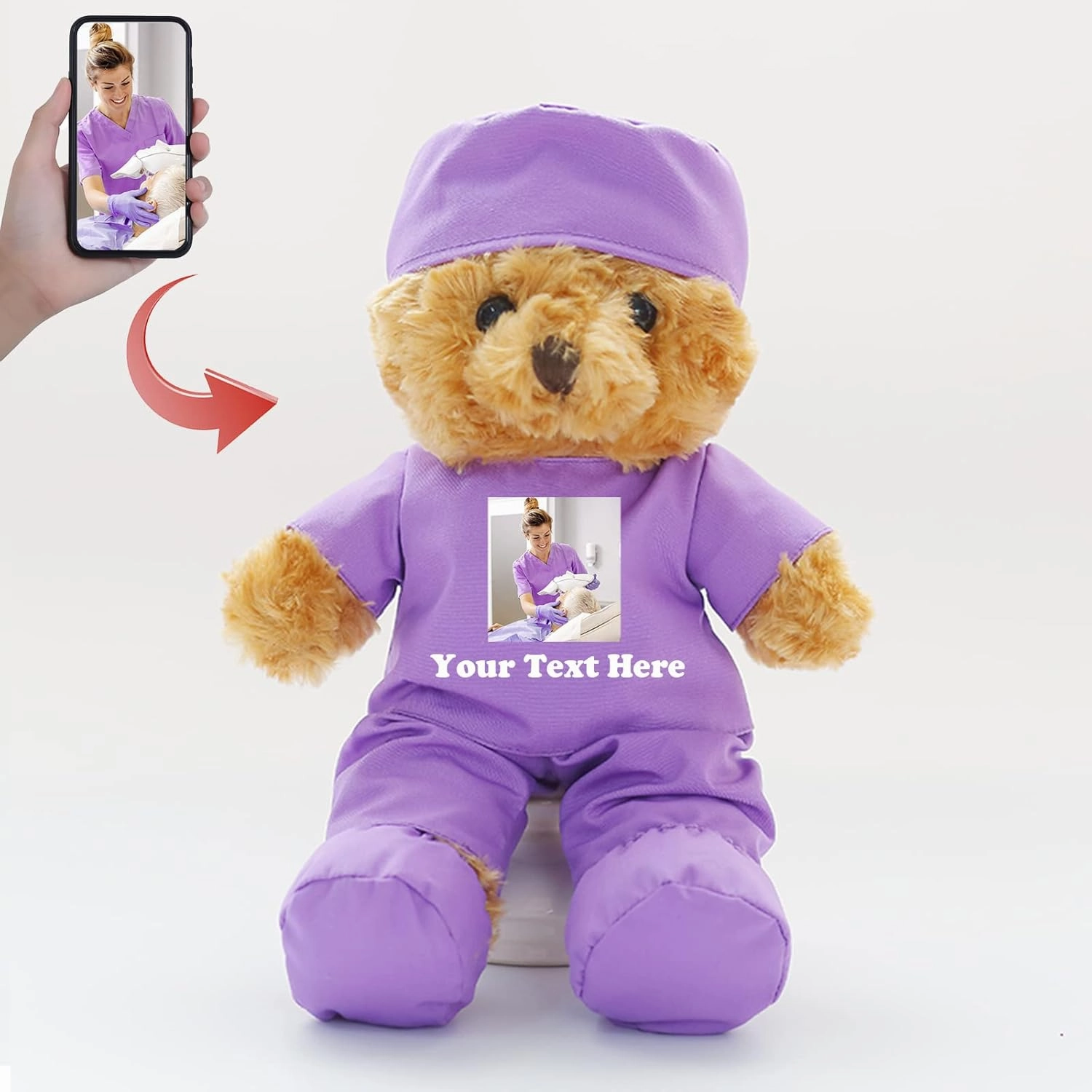 Personalized Teddy Bear with Photo & Custom Text/Blessing, Bear Stuffed Animal as Nurse Gift/Doctor Gift for Women/Men, Personalized Gift for Doctor/Medical Student Graduation (8-in-Doctor 7)