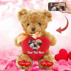 Personalized Teddy Bear with Photo and Text on Heart, Stuffed Animals Valentine Teddy Bear with Bow as Im Sorry Gifts for Her on Valentine/Valentine's Gifts for Your Boyfriend (10 in-Text Photo)