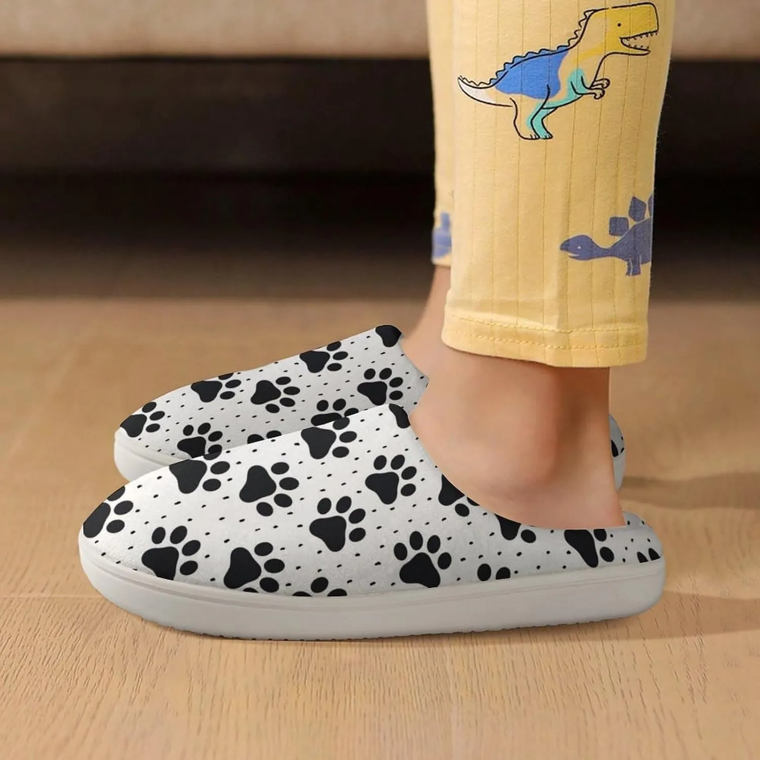 Pet Paw Animal Pattern Print Slippers for Boys Girls Home Cotton Slippers Non-Slip Warm Little Kids Slippers