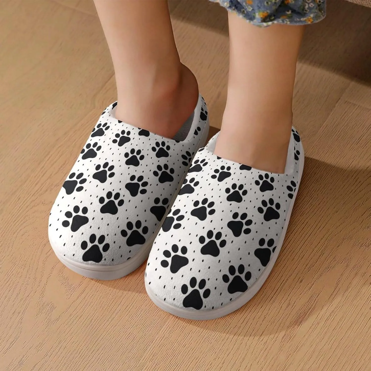Pet Paw Animal Pattern Print Slippers for Boys Girls Home Cotton Slippers Non-Slip Warm Little Kids Slippers