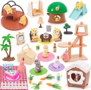 Pet Pretend Play Toys Hamster Figures Playset Toy Realistic Detailed Pet Care Center Hamster Care Role Play Educational Toys Gift for Kids Toddlers Boys and Girls