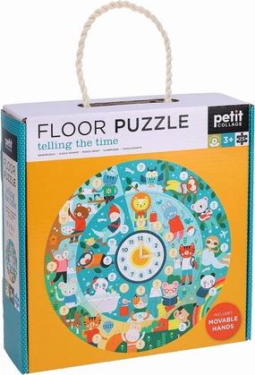 Petit Collage Floor Puzzle, Telling The Time, 24-Pieces – Large Puzzle for Kids, Wooden Clock Hands can be Moved to Show The time, Completed Puzzle Measures 18” x 24” –Great Gift Idea for Ages 3 