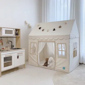 PETITE MAISON Kids Play House Tent with 100% Cotton Fabric & 5 Windows - Hand Made Premium Quality Play Tent for Indoor & Outdoor - Light and Easy to Assembly - Best Birthday Gift - Vely Beige