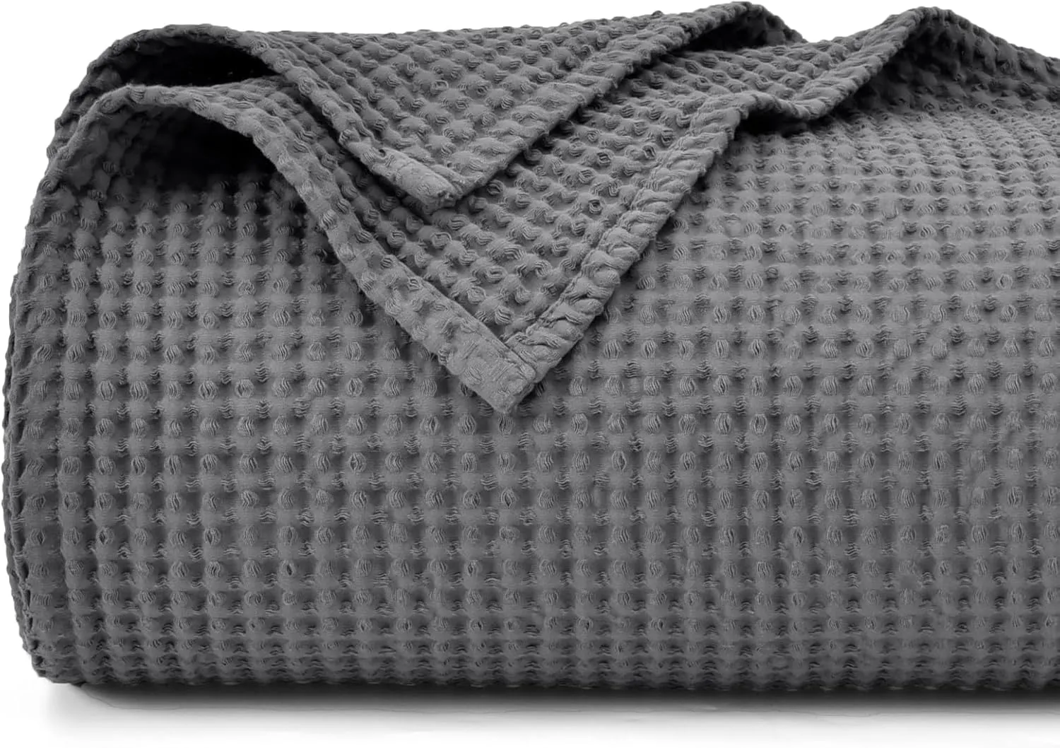 PHF Pre-Washed Cotton Waffle Weave Blanket Queen Size for Bed,Snag Proof Throw Blanket for Couch Spring Summer Lightweight Breathable,Oeko-TEX Certified,Machine Washable, Home Decor Gift，Charcoal