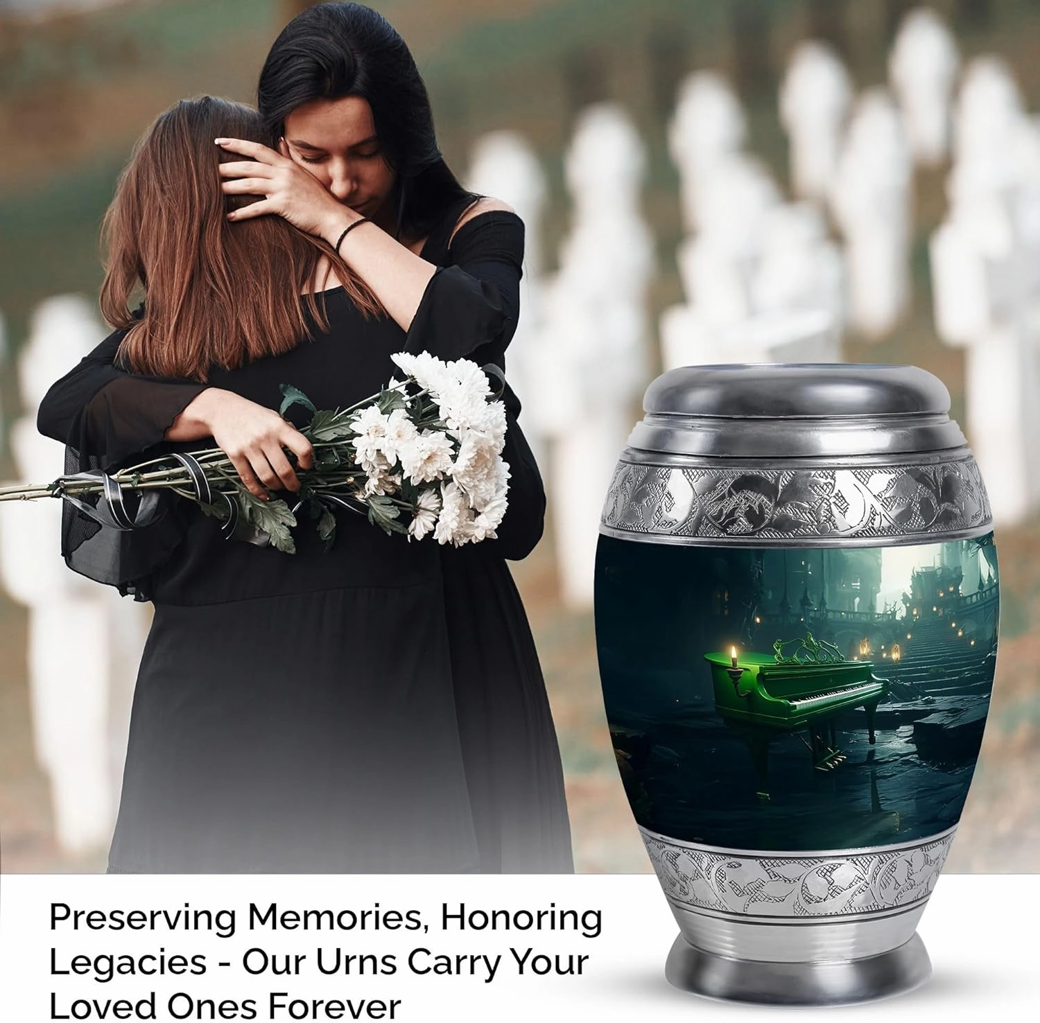 Piano Cremation Urn for Ashes, Large Decorative Urns for Male and Female, Memorial Gifts for Family, Human Remains Urn, Funeral and Burial Urns, 10 Inch
