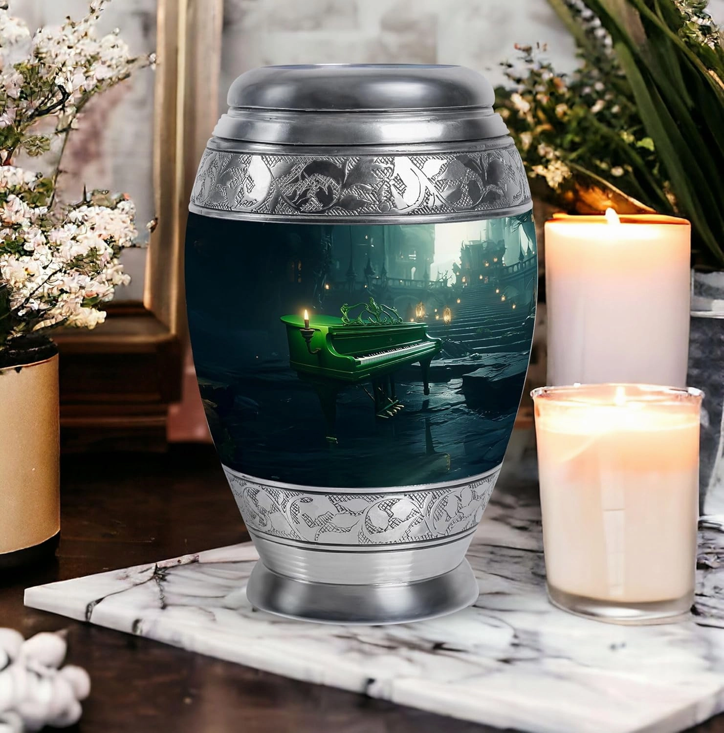 Piano Cremation Urn for Ashes, Large Decorative Urns for Male and Female, Memorial Gifts for Family, Human Remains Urn, Funeral and Burial Urns, 10 Inch