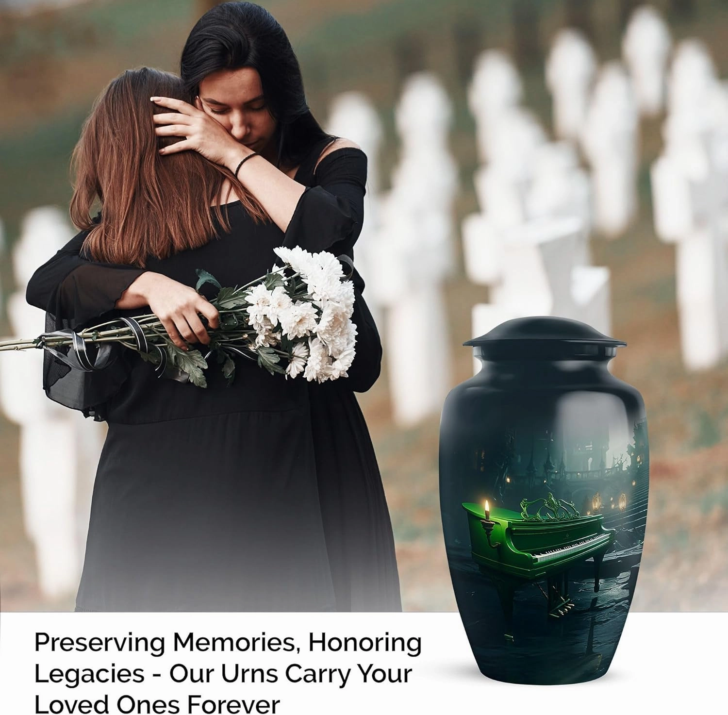 Piano Urns for Ashes, Large Handcrafted Funeral Memorial, Decorative Cremation Urns for Human Ashes with Velvet Bag, 10 Inch Urn for Men & Women