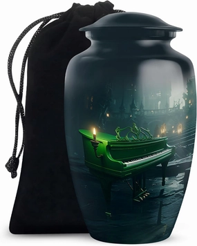 Piano Urns for Ashes, Large Handcrafted Funeral Memorial, Decorative Cremation Urns for Human Ashes with Velvet Bag, 10 Inch Urn for Men & Women