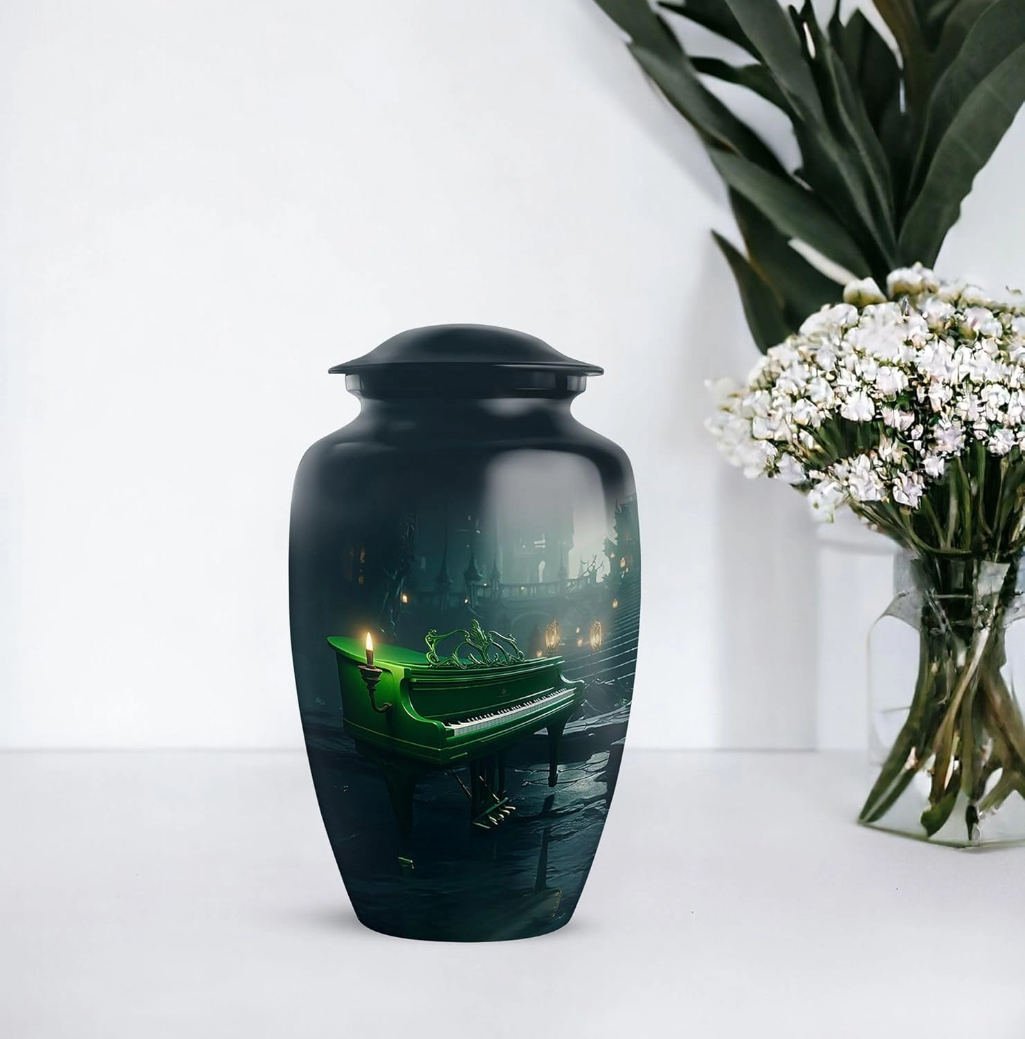 Piano Urns for Ashes, Large Handcrafted Funeral Memorial, Decorative Cremation Urns for Human Ashes with Velvet Bag, 10 Inch Urn for Men & Women