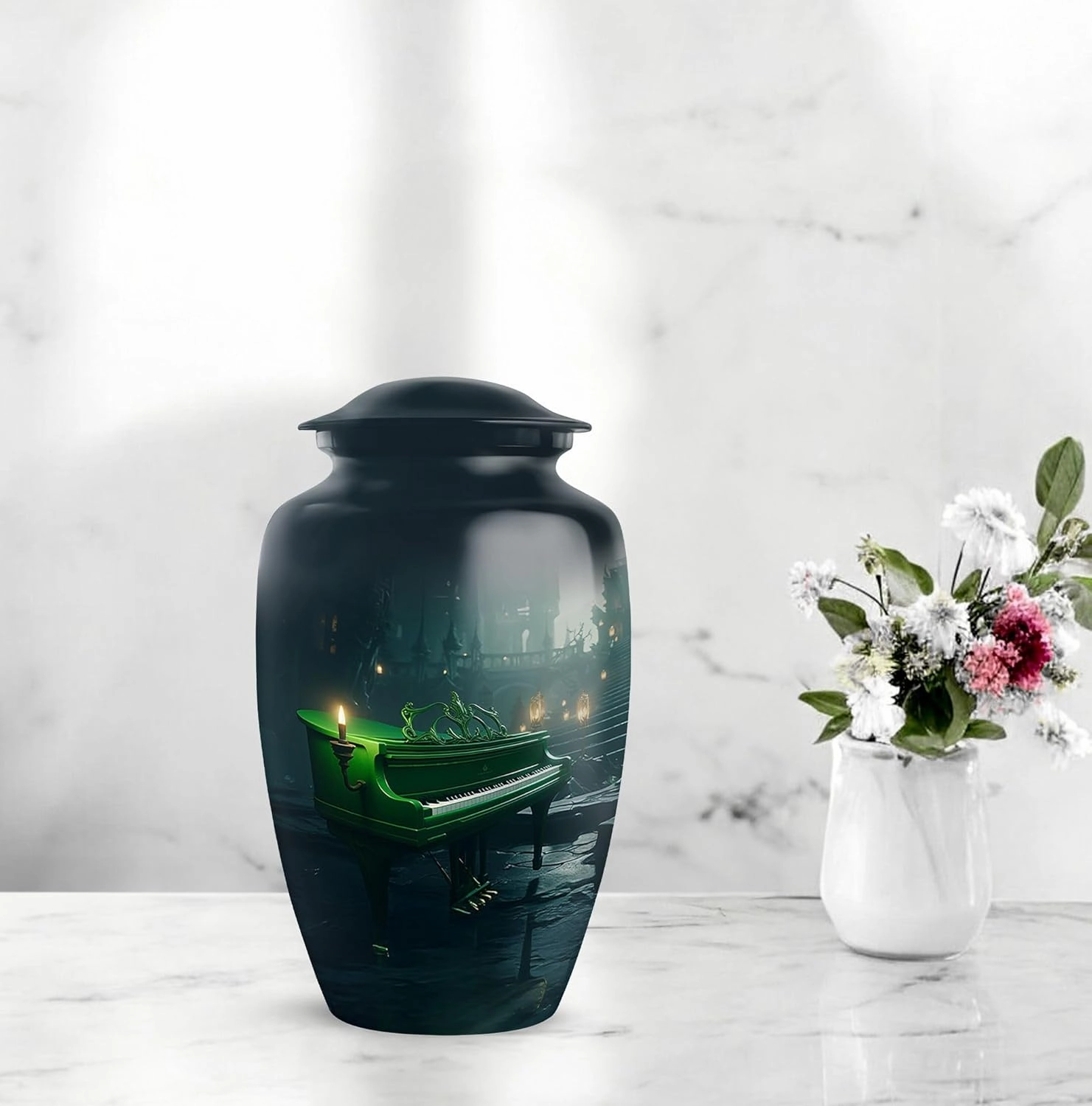 Piano Urns for Ashes, Large Handcrafted Funeral Memorial, Decorative Cremation Urns for Human Ashes with Velvet Bag, 10 Inch Urn for Men & Women