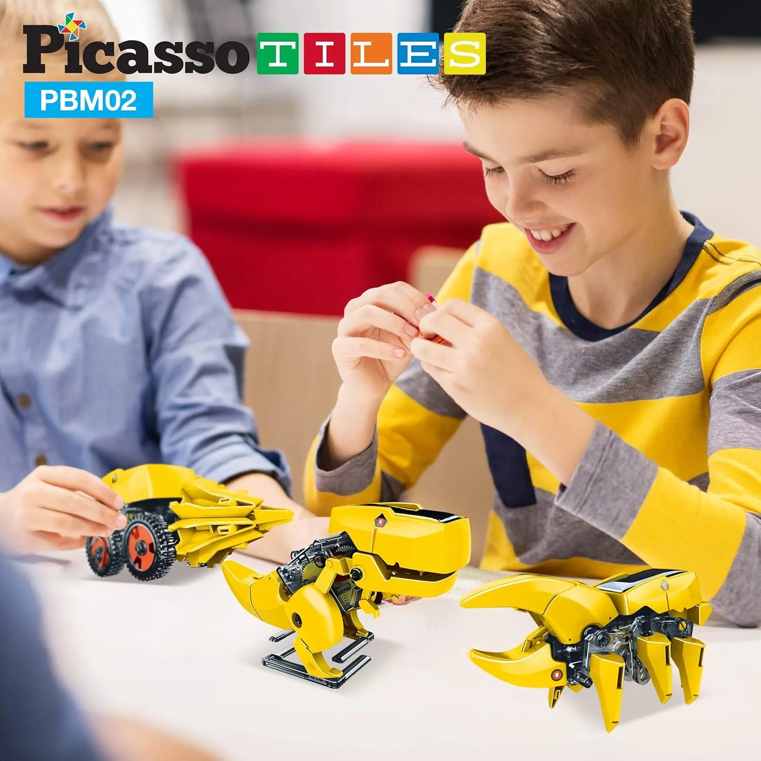 PicassoTiles STEM Kids Solar Powered Dinosaur Robot Educational Learning Engineering Building Toy 3-in-1 Creative Unique Transformation Renewable Sun Energy Science Experiment DIY Kit Boy Girl Age 8 