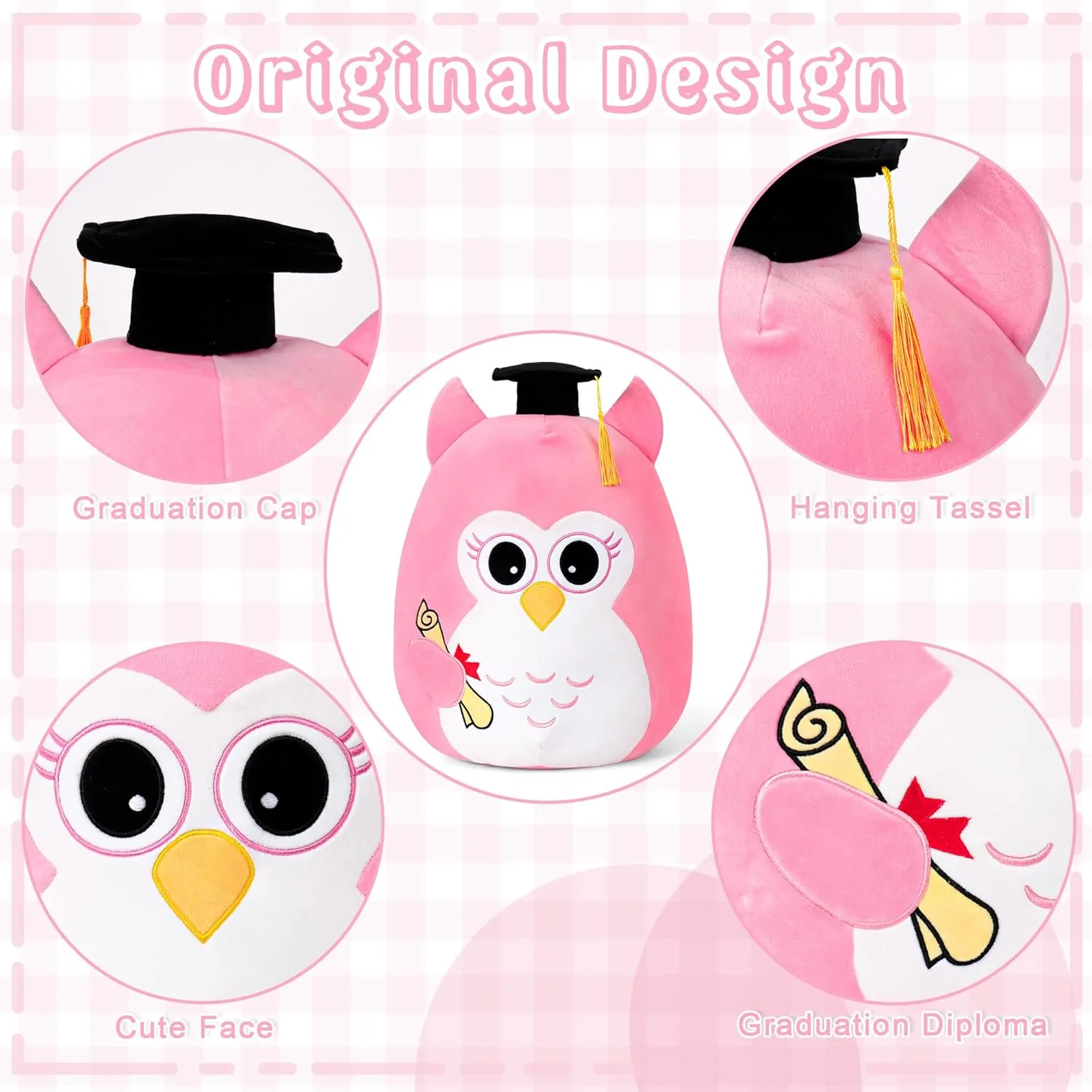 Pink Owl Graduation Plush Stuffed Animals 18in, Graduation Gifts, Cute Owl Plush with Graduation Cap for Kindergarten, Elementary, High School Class of 2025