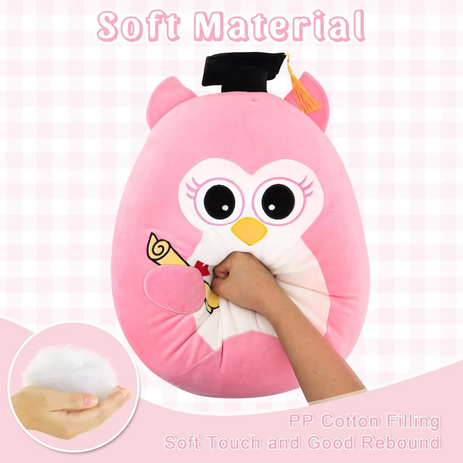 Pink Owl Graduation Plush Stuffed Animals 18in, Graduation Gifts, Cute Owl Plush with Graduation Cap for Kindergarten, Elementary, High School Class of 2025