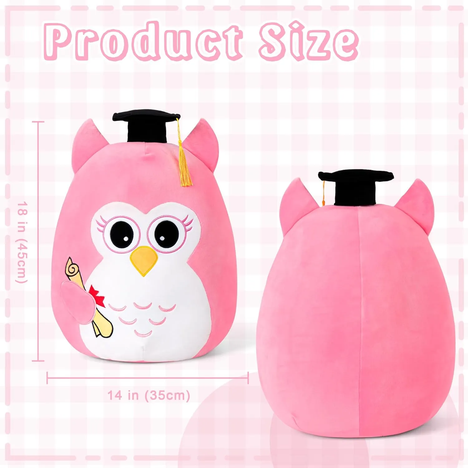 Pink Owl Graduation Plush Stuffed Animals 18in, Graduation Gifts, Cute Owl Plush with Graduation Cap for Kindergarten, Elementary, High School Class of 2025