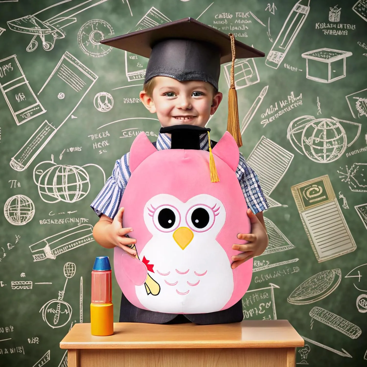 Pink Owl Graduation Plush Stuffed Animals 18in, Graduation Gifts, Cute Owl Plush with Graduation Cap for Kindergarten, Elementary, High School Class of 2025