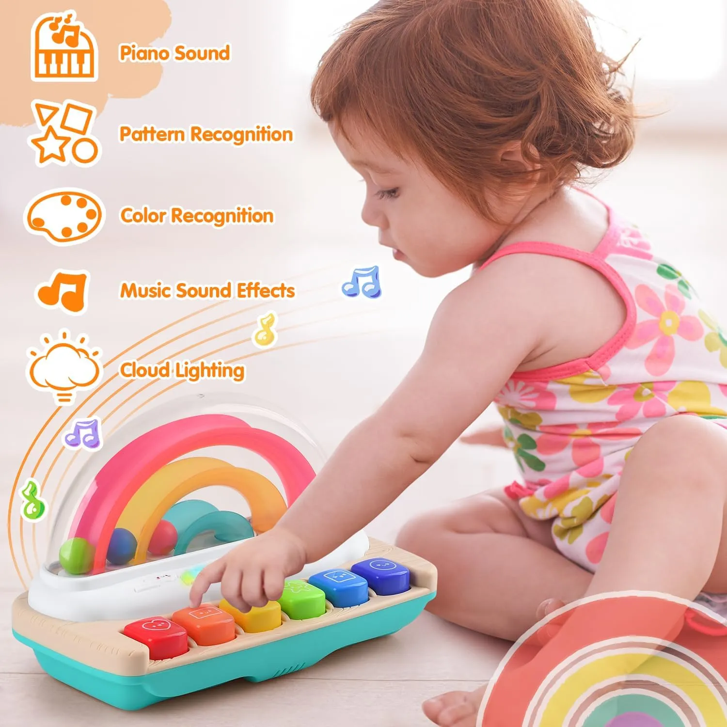 PLAY Baby Musical Toys - Rainbow Baby Piano Music & Sound Light Up Musical Toys for Toddlers 1-3, Multifunctional Baby Pop Up Toy Cause and Effect for Toddlers Age 1  and Up Girls