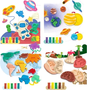 Play Color Dough 53pcs 4 in 1 Planet Maker Exploring The Universe Map of The World Dnisaur Fossils Modeling Clay Playset with 20 of Color Dough for Kids