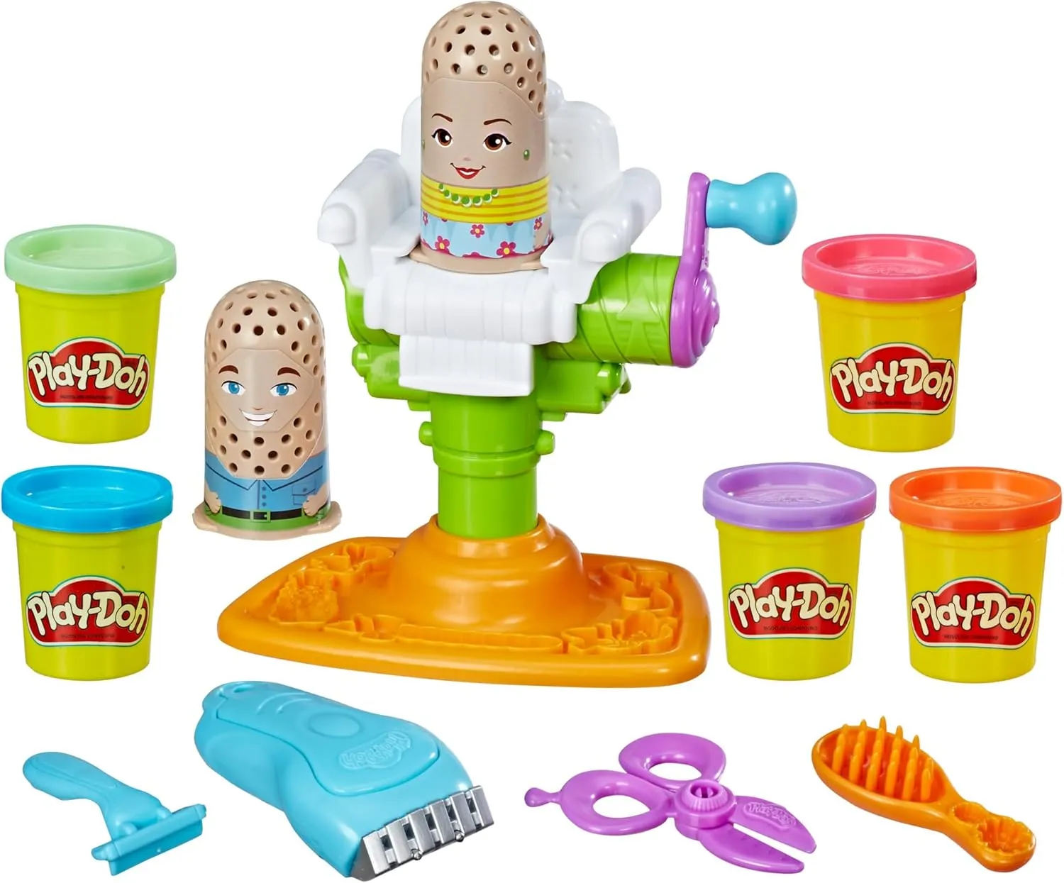 Play-Doh Buzz 'n Cut Fuzzy Pumper Barber Shop Set, Electric Buzzer, 5 Colors of 2-Ounce Cans, Preschool Toys, Christmas Gifts Girls & Boys, Ages 3  (Amazon Exclusive)