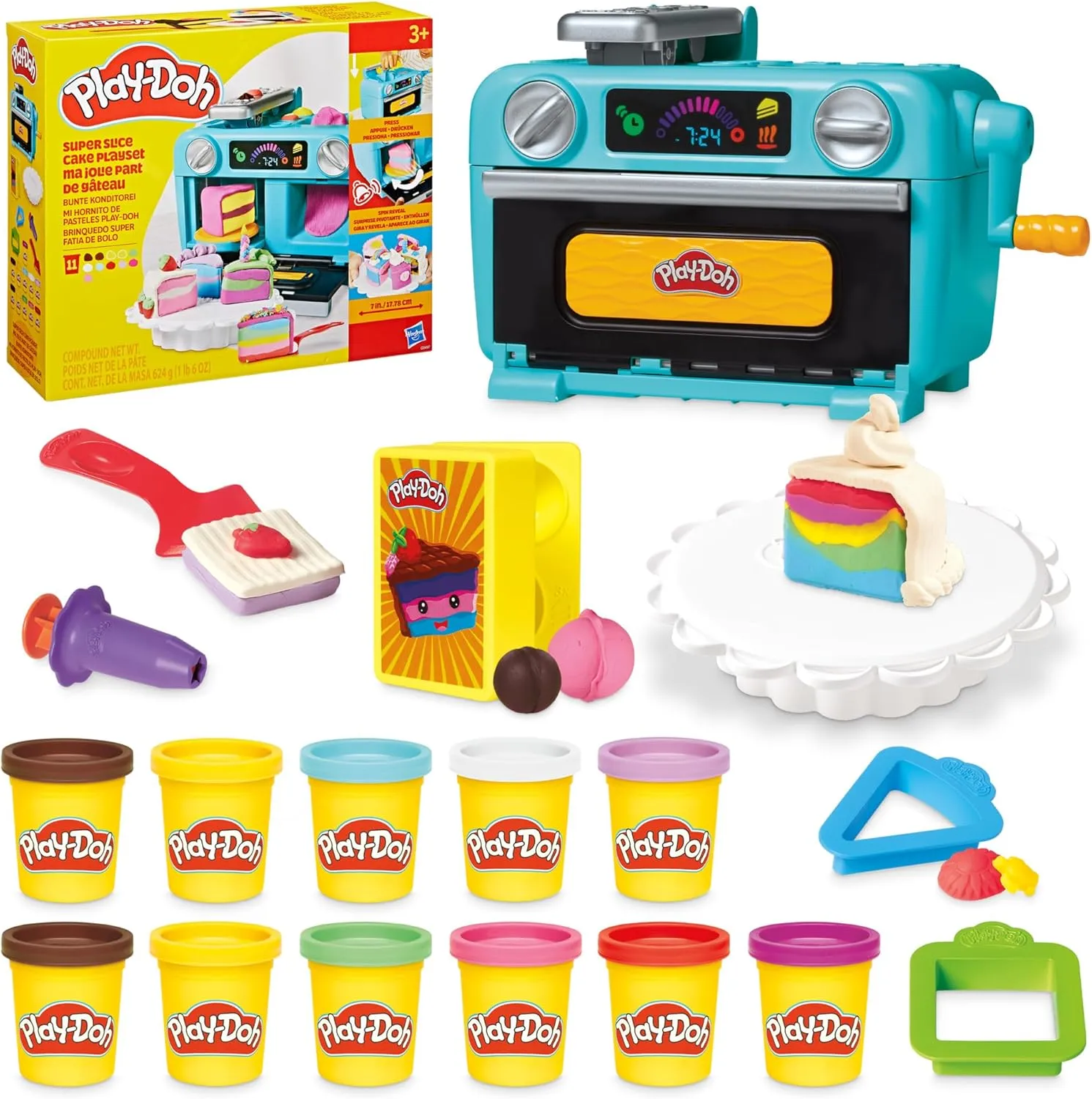 Play-Doh Super Slice Cake Playset, Toy Oven with Play Kitchen Accessories & 11 Modeling Compound Cans, Kids Arts & Crafts, Ages 3 