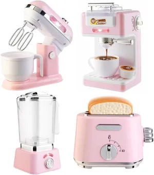 Play Kitchen Toys Kids Set with Pretend Food Accessories for Toddler Girls,Coffee Maker Machine,Toaster,Mixer,Blender with Realistic Lights & Sounds,Girl Age 3-5 4-8 6-8,Pink