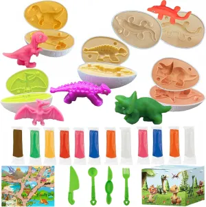 Playdough Dinosaur Eggs Sets, Easter Basket Stuffers for Toddler, Playdough Sets for Kids Ages 4-8, Easter Dino playdoh Dinosaur Play Dough Eggs Molds Toys Gifts