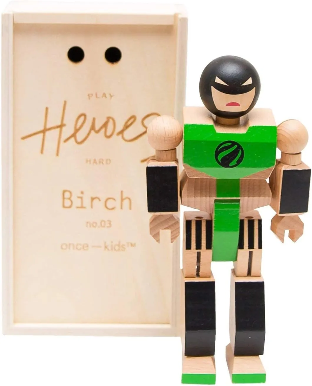 Playhard Hero Action Figures – Birch Wood Baby Toys for Imaginative Play – Sturdy & Durable Hero Toy for Kids with Solid Wood Storage Box