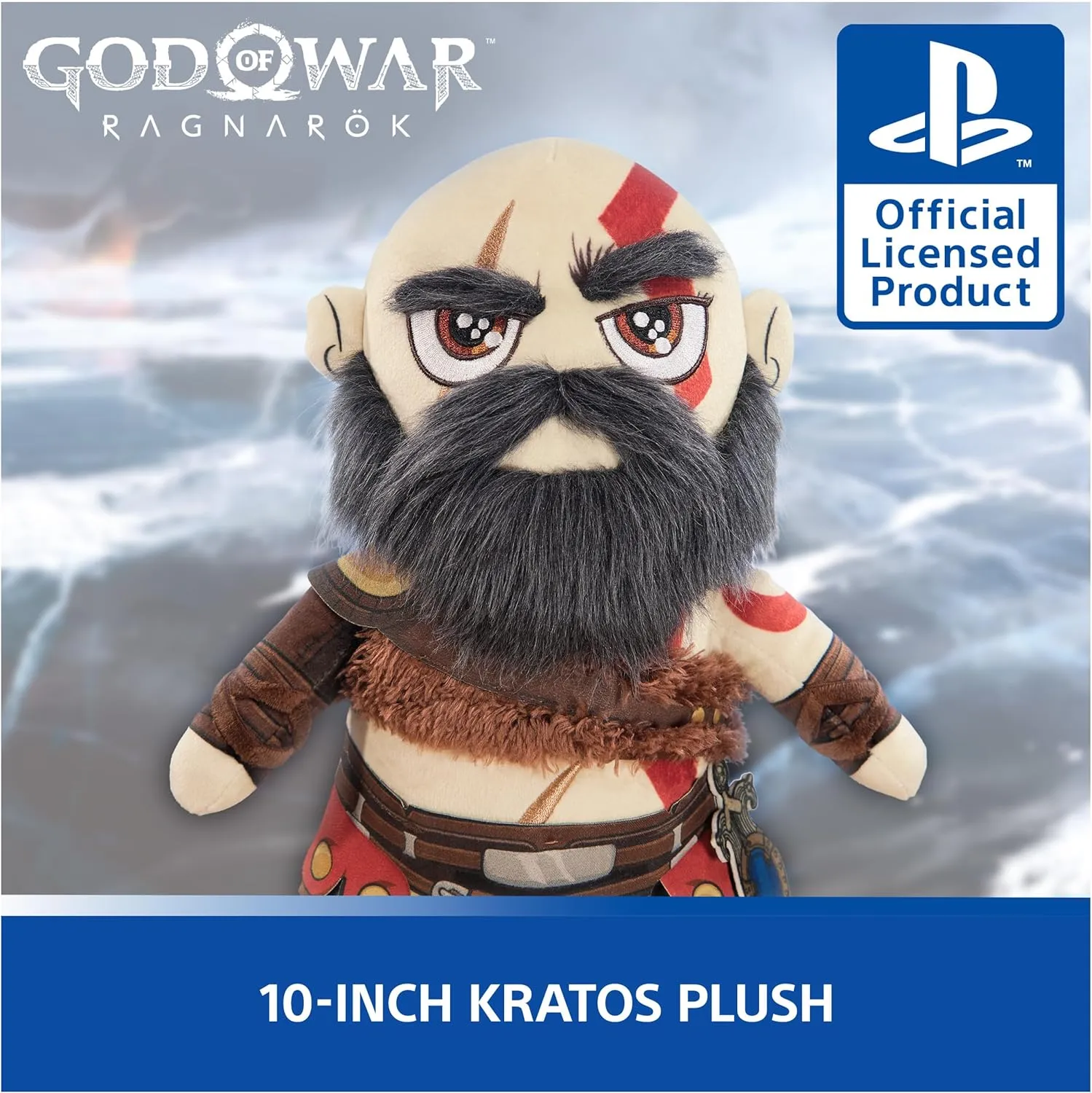 PlayStation, God of War Ragnarok, Premium 10-Inch Kratos Collector Grade Plush Toy, Cute Plushies and Kids Toys for PS5 Fans of All Ages