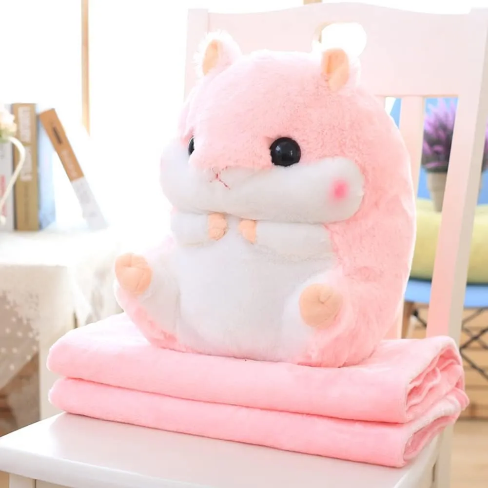 Plush Hamster Stuffed Animal Toys Hamster Throw Pillow with Blanket 19.7 Inches Blue