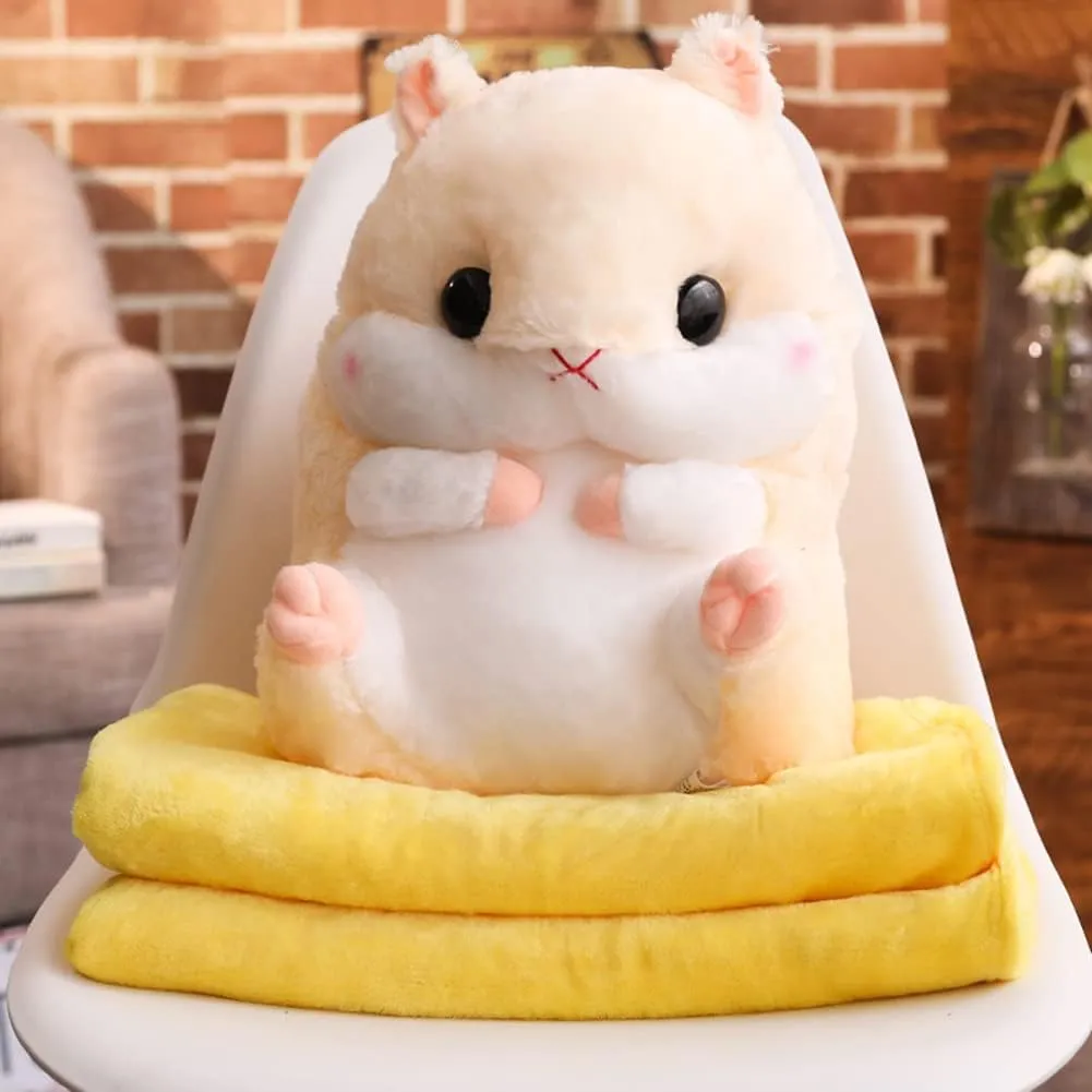 Plush Hamster Stuffed Animal Toys Hamster Throw Pillow with Blanket 19.7 Inches Blue