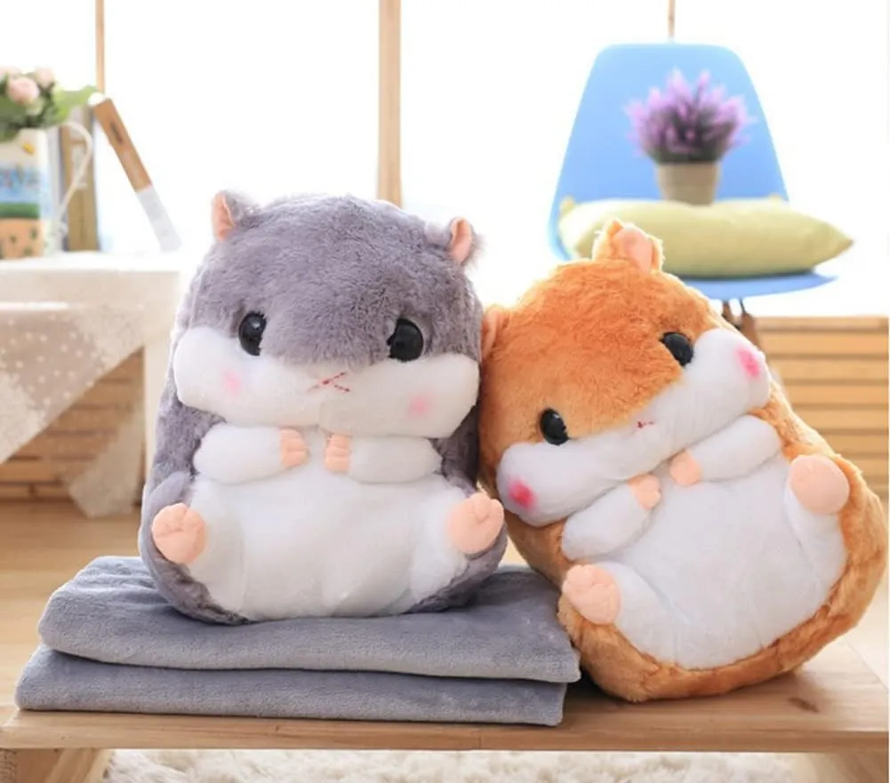 Plush Hamster Stuffed Animal Toys Hamster Throw Pillow with Blanket 19.7 Inches Blue