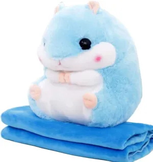 Plush Hamster Stuffed Animal Toys Hamster Throw Pillow with Blanket 19.7 Inches Blue