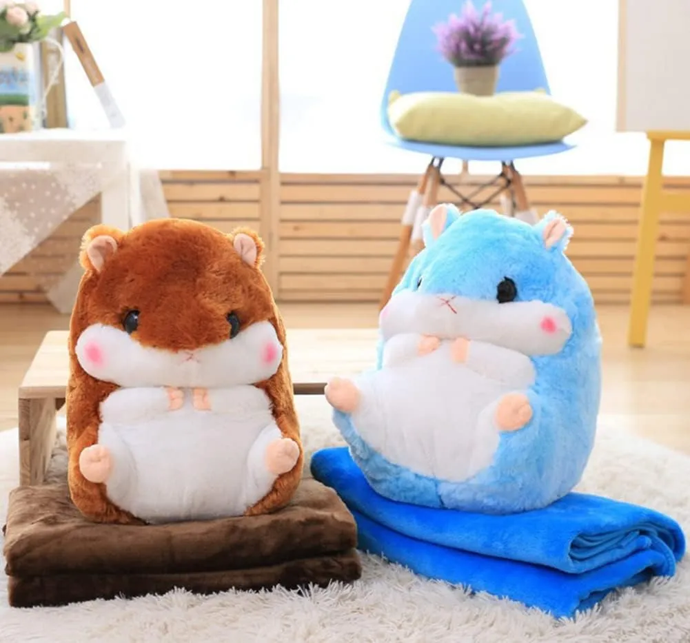 Plush Hamster Stuffed Animal Toys Hamster Throw Pillow with Blanket 19.7 Inches Blue