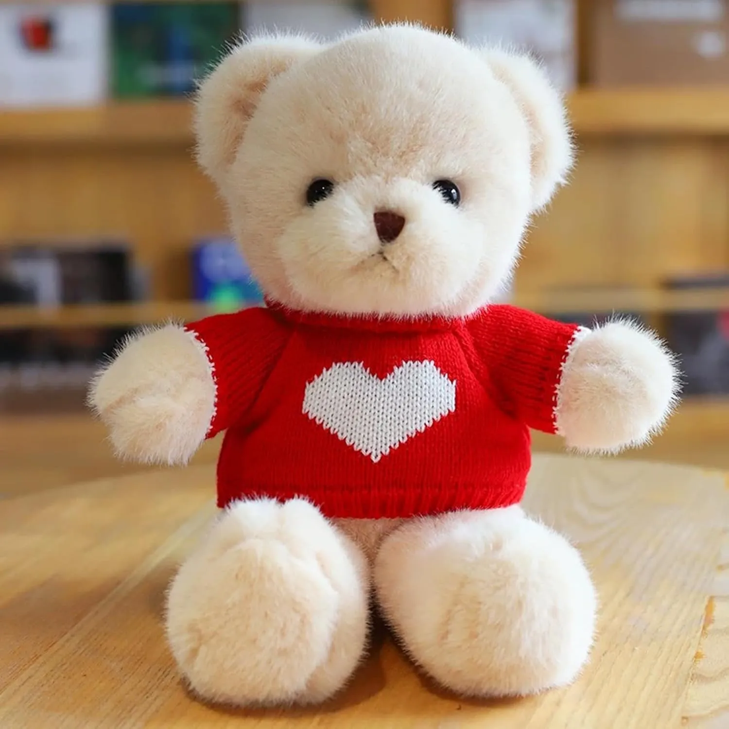 Plush Teddy Bear Stuffed Animals Toys Dolls with Red Heart Sweater Gifts for Women Kids Boys Girls 12 Inches (Beige)