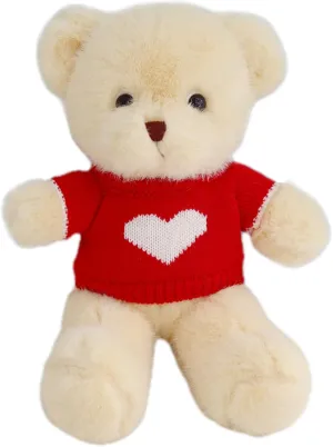Plush Teddy Bear Stuffed Animals Toys Dolls with Red Heart Sweater Gifts for Women Kids Boys Girls 12 Inches (Beige)