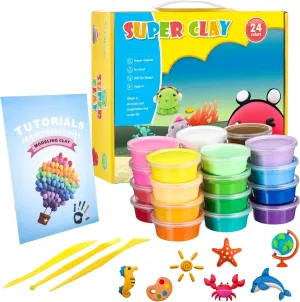 Poen 24 Pcs Modeling Clay Kit, Air Dry Clay Kit Light DIY 24 Colors Molding Clay School Birthday Gift (15 g/Tin)