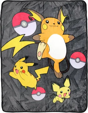 Pokemon Pikachu Evolutions Pichu Raichu Poke Ball Throw Blanket - 46" x 60" Cozy Soft Fleece Throw Blanket for Bed Couch